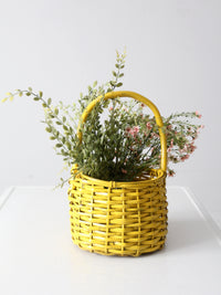 vintage yellow wicker handle basket