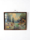 antique framed print "English Garden" by R. Atkinson Fox