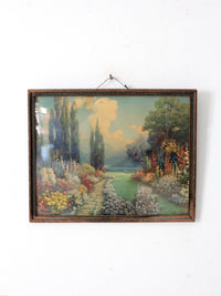 antique framed print "English Garden" by R. Atkinson Fox