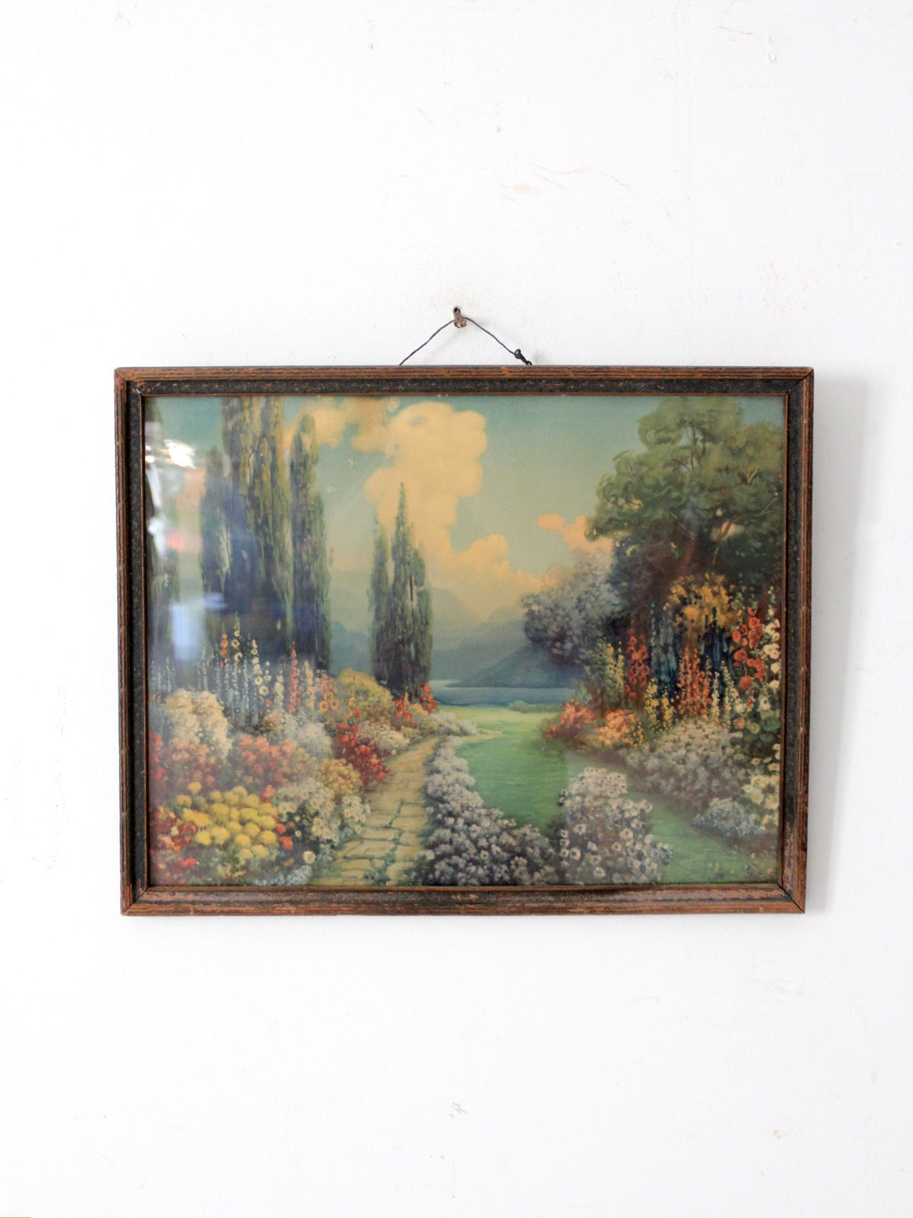 antique framed print "English Garden" by R. Atkinson Fox