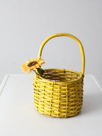 vintage yellow wicker handle basket