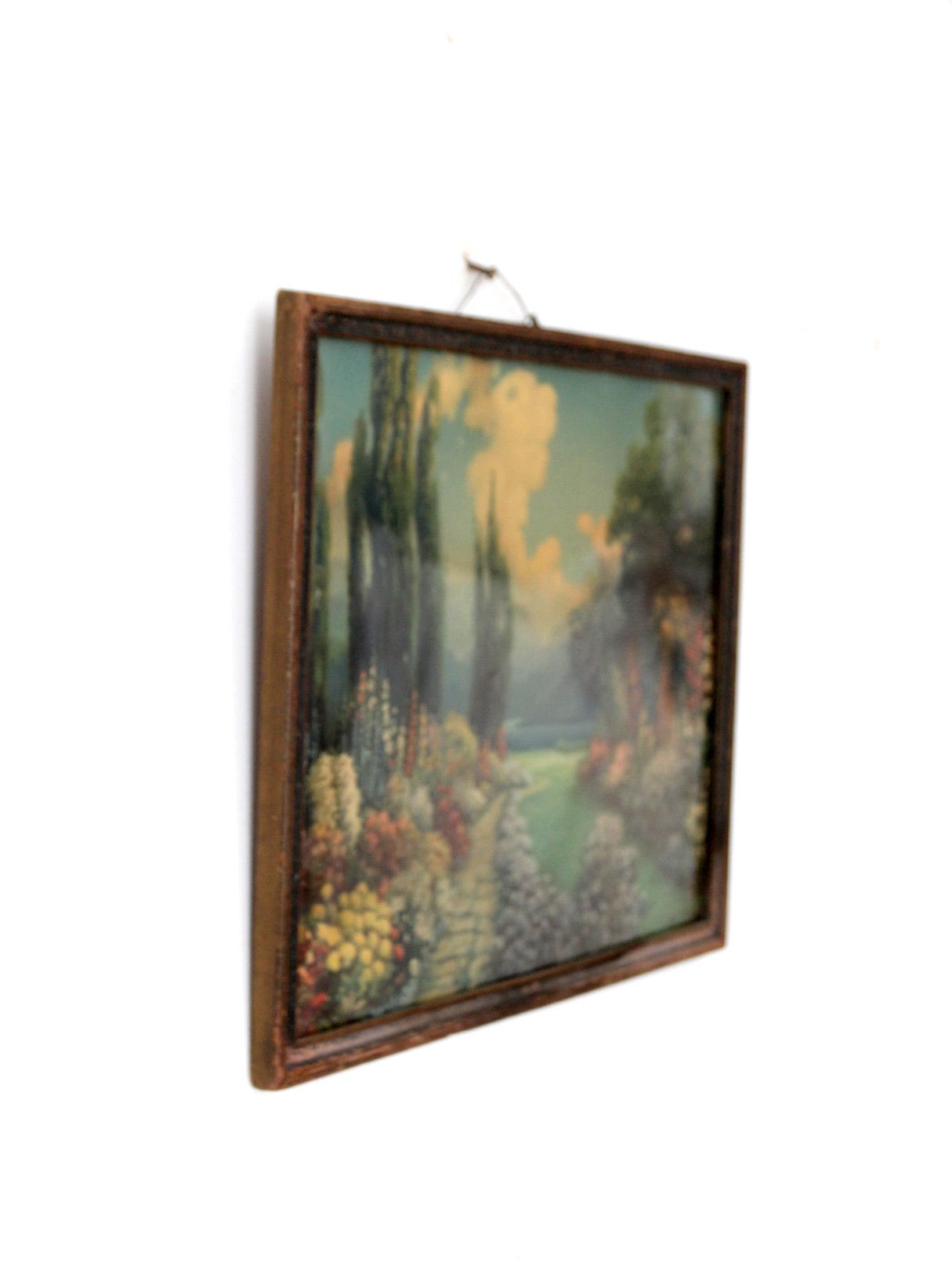 antique framed print "English Garden" by R. Atkinson Fox