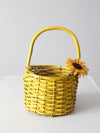 vintage yellow wicker handle basket