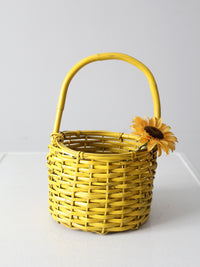 vintage yellow wicker handle basket