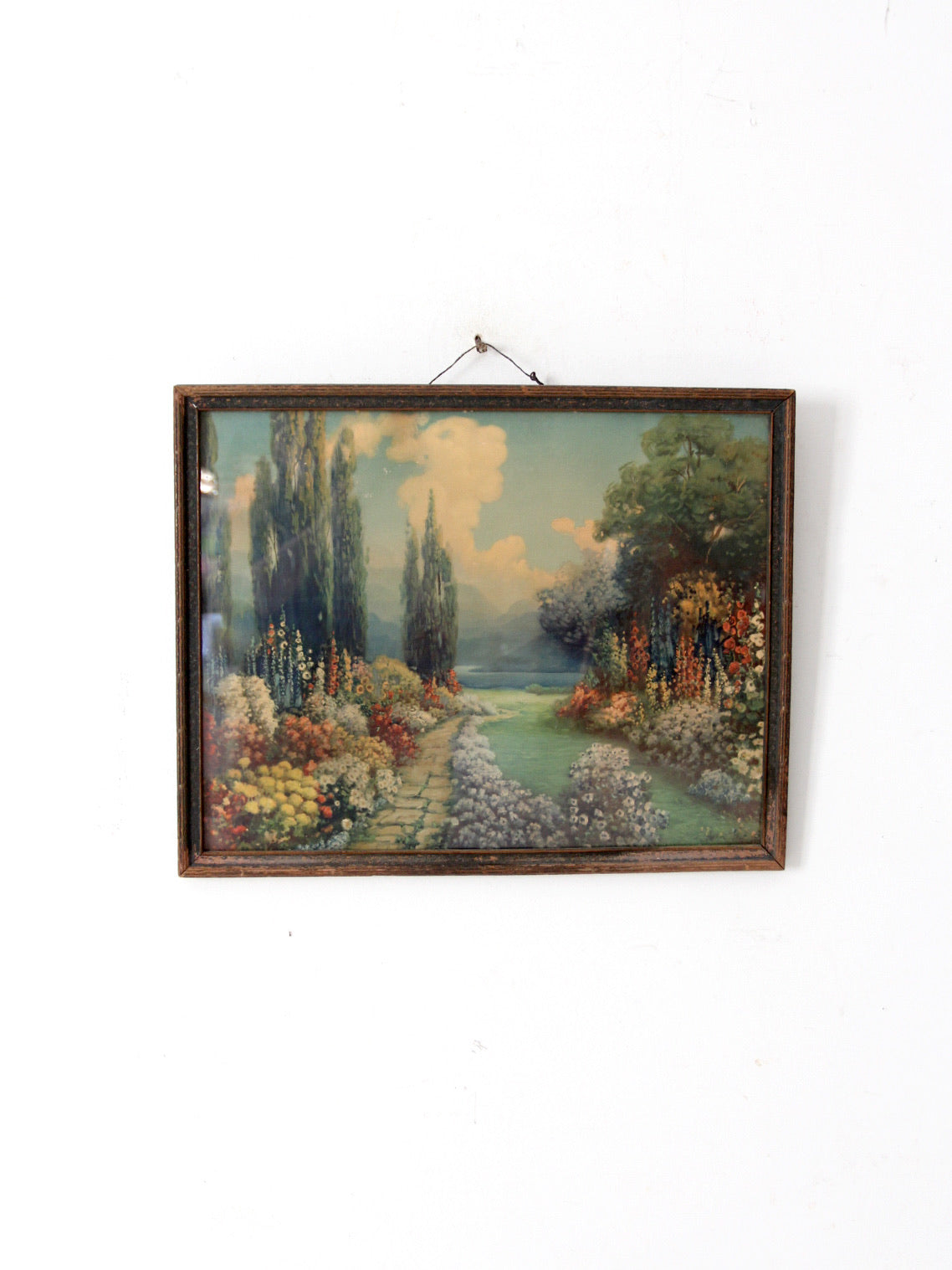 antique framed print "English Garden" by R. Atkinson Fox