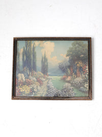 antique framed print "English Garden" by R. Atkinson Fox
