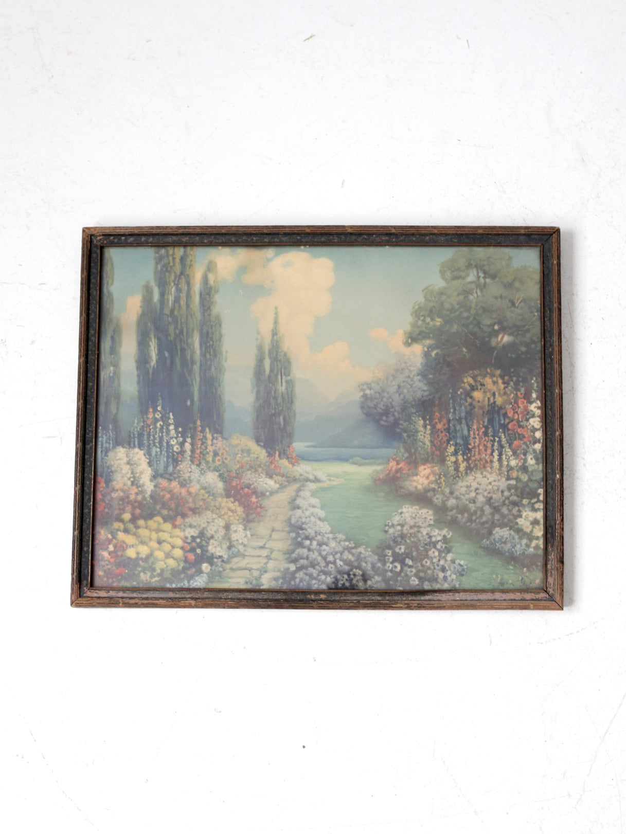 antique framed print "English Garden" by R. Atkinson Fox