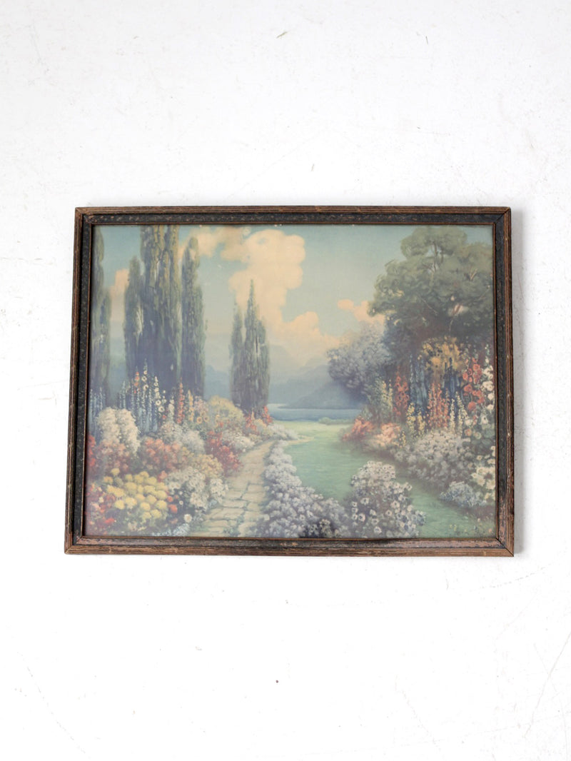 antique framed print "English Garden" by R. Atkinson Fox
