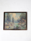 antique framed print "English Garden" by R. Atkinson Fox