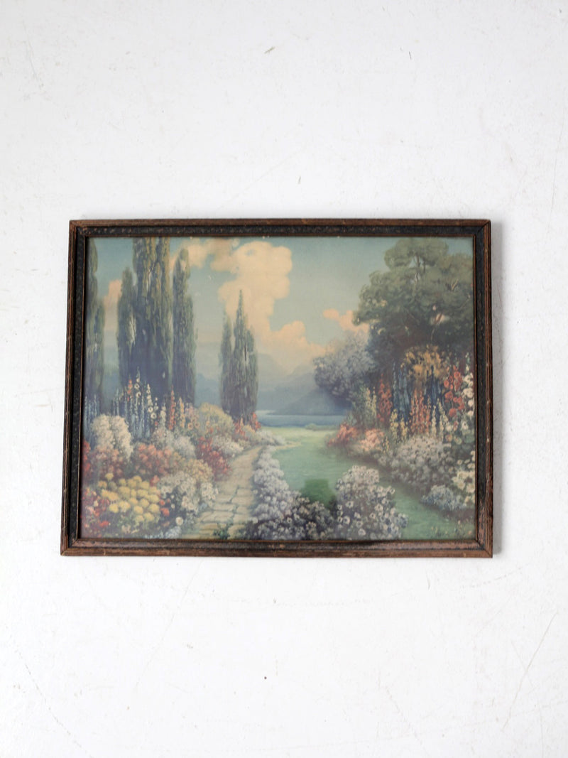 antique framed print "English Garden" by R. Atkinson Fox