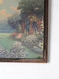 antique framed print "English Garden" by R. Atkinson Fox