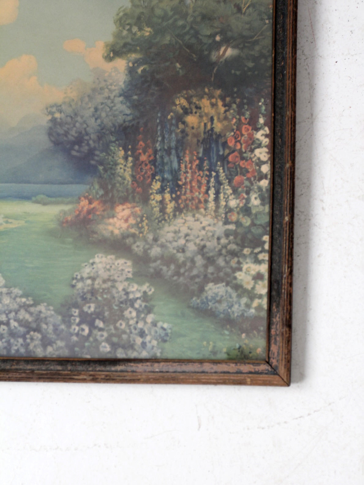 antique framed print "English Garden" by R. Atkinson Fox