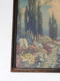 antique framed print "English Garden" by R. Atkinson Fox