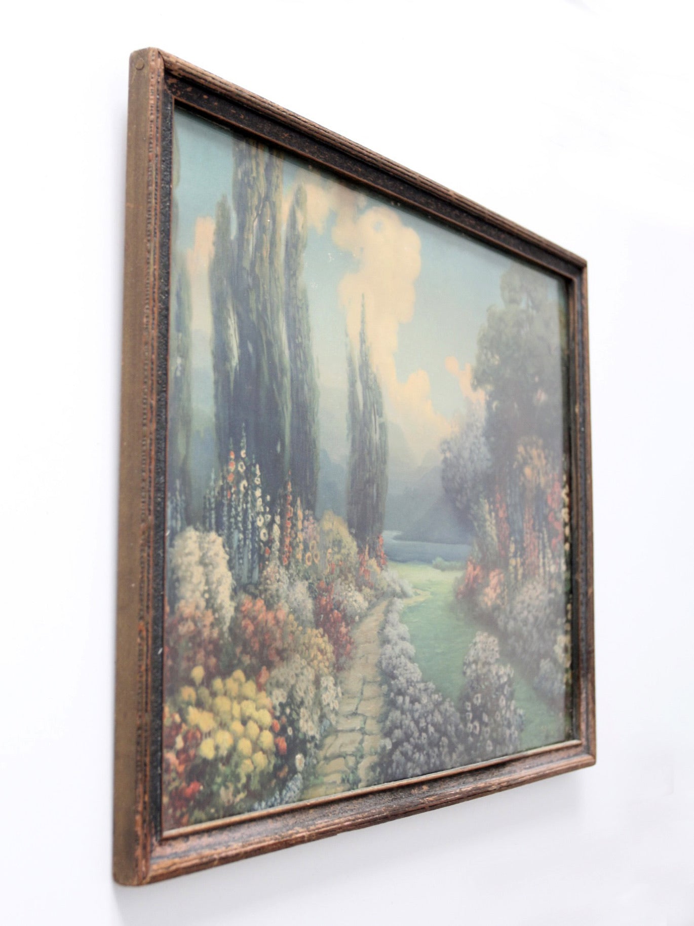 antique framed print "English Garden" by R. Atkinson Fox