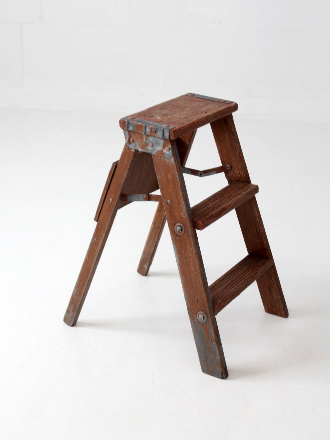 antique folding wooden step ladder
