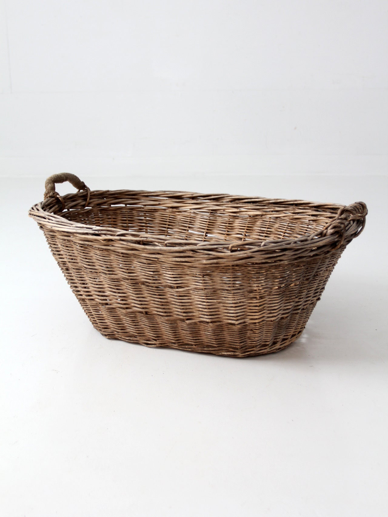 antique French country wicker laundry basket
