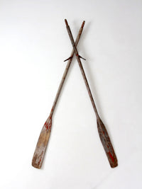 vintage wooden boat oars pair