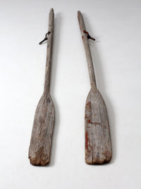 vintage wooden boat oars pair