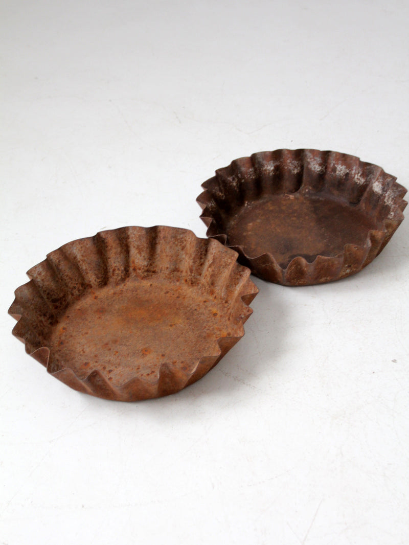 antique industrial fluted metal trays pair