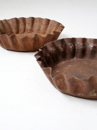 antique industrial fluted metal trays pair