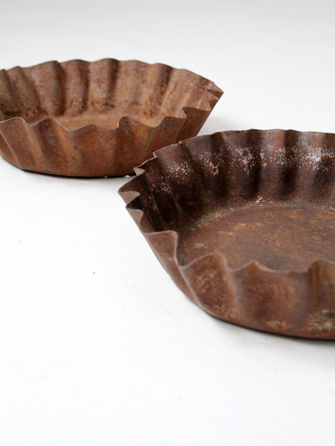 antique industrial fluted metal trays pair