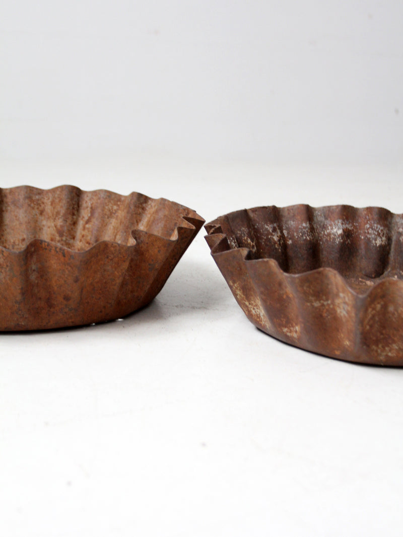 antique industrial fluted metal trays pair