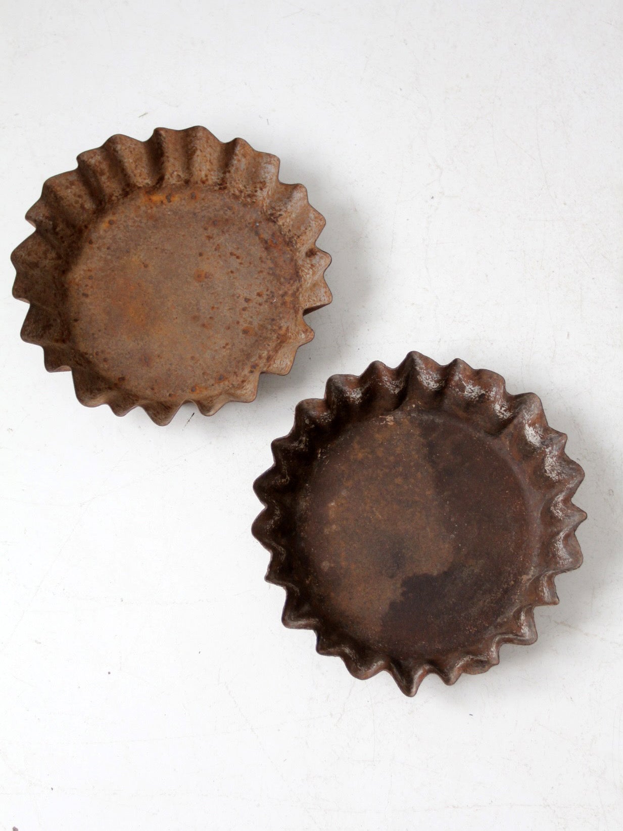 antique industrial fluted metal trays pair