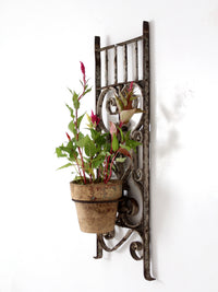 vintage Spanish Revival wrought iron wall planter sconce