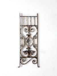 vintage Spanish Revival wrought iron wall planter sconce