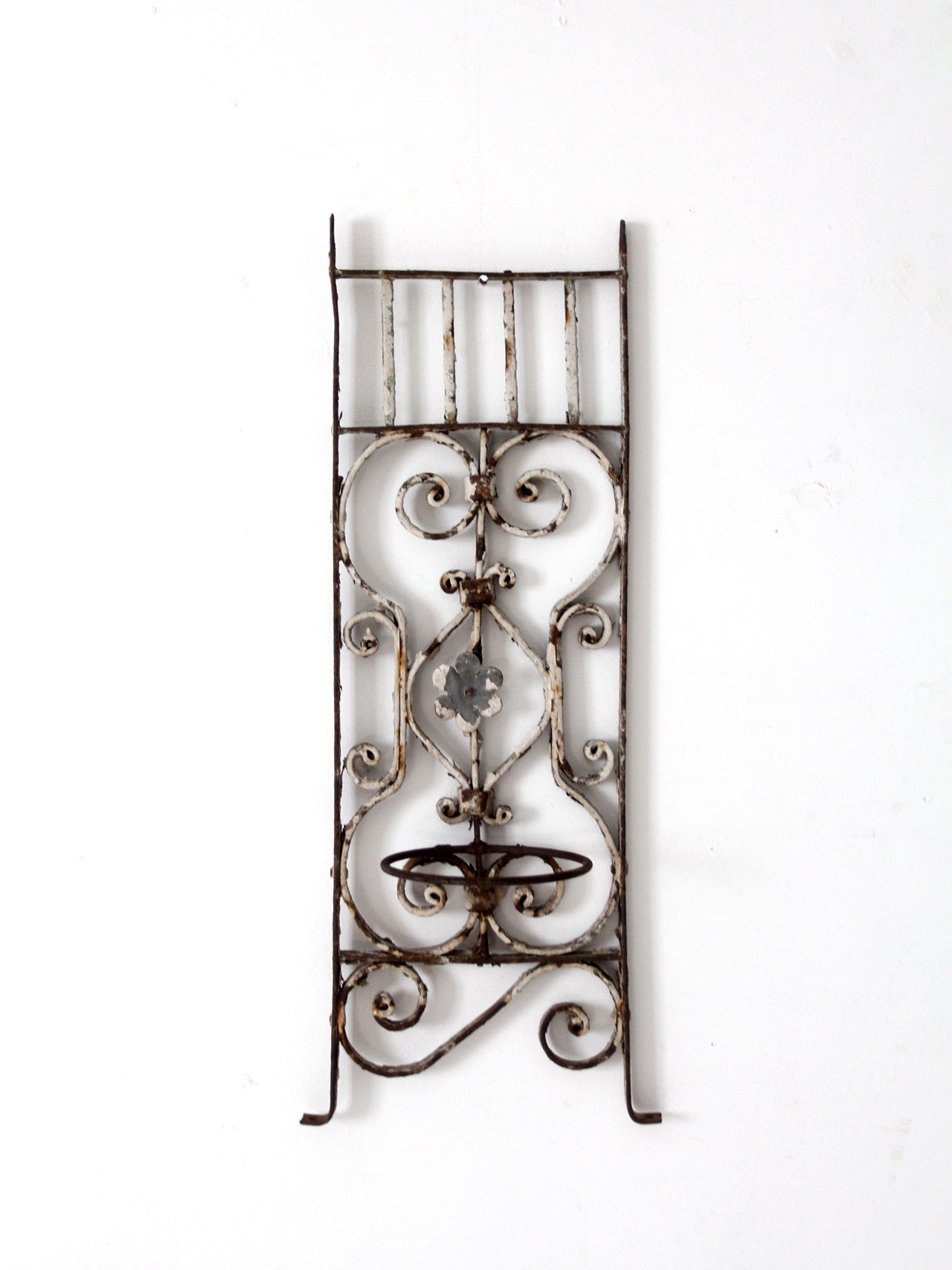 vintage Spanish Revival wrought iron wall planter sconce
