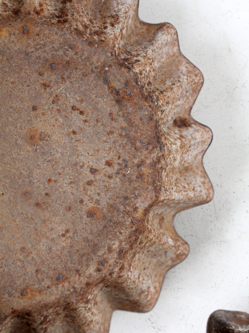 antique industrial fluted metal trays pair