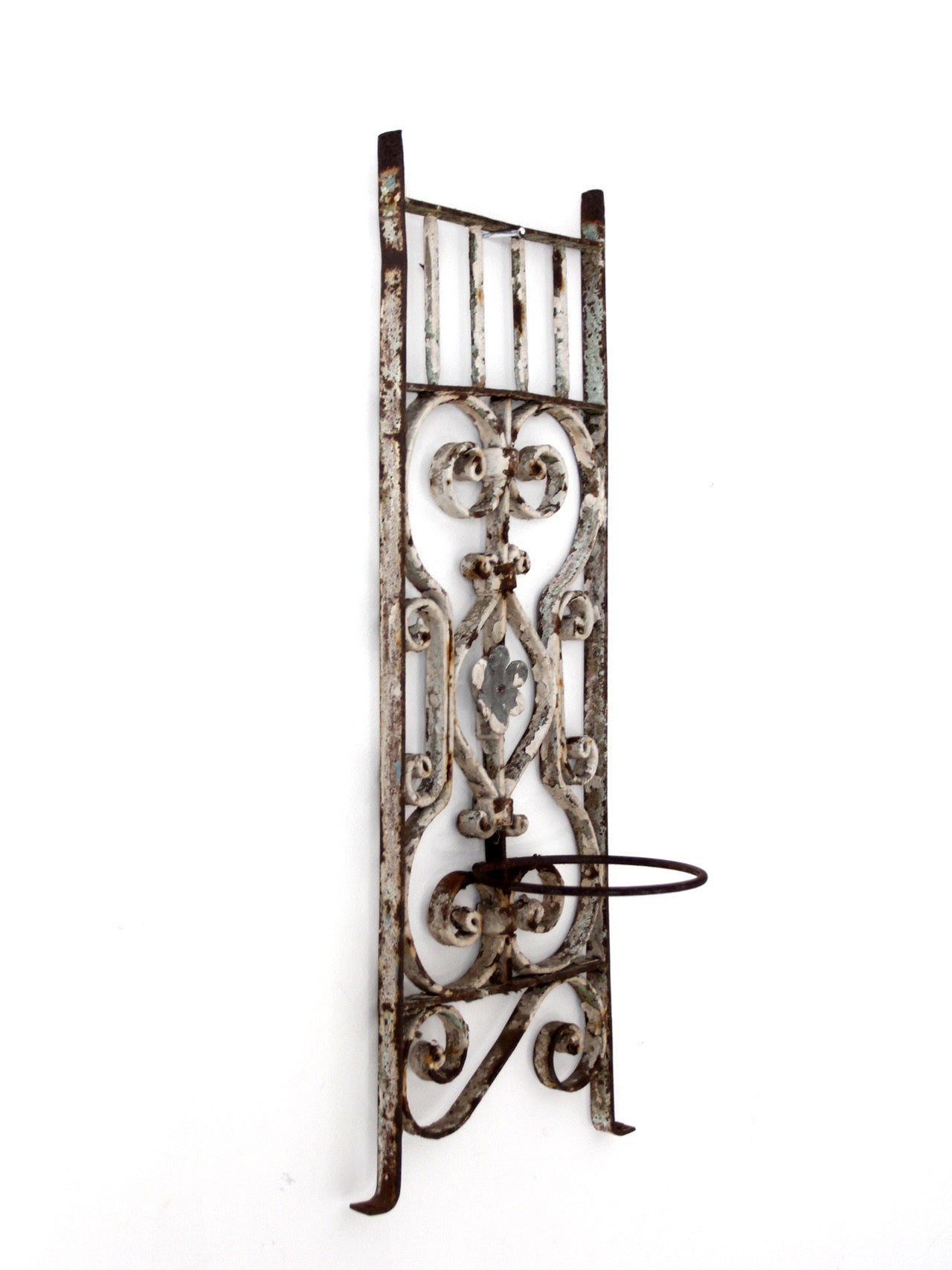 vintage Spanish Revival wrought iron wall planter sconce