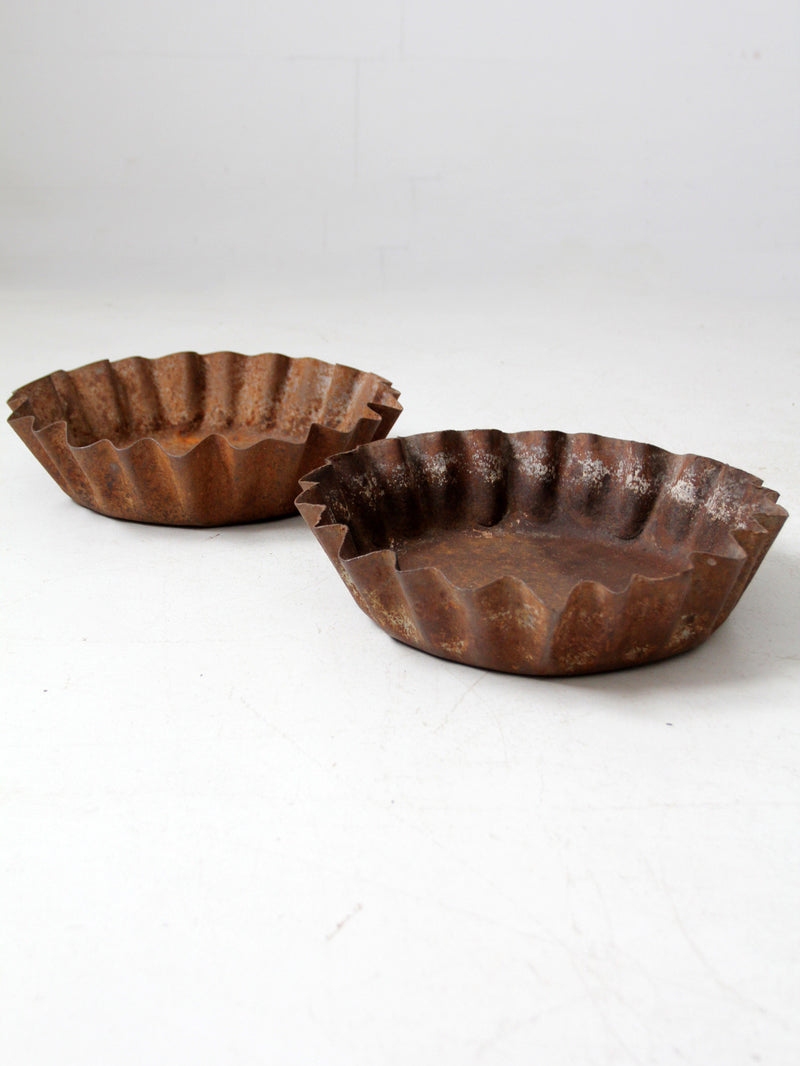 antique industrial fluted metal trays pair