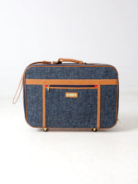 1980s Frequent Traveler blue tweed rolling suitcase