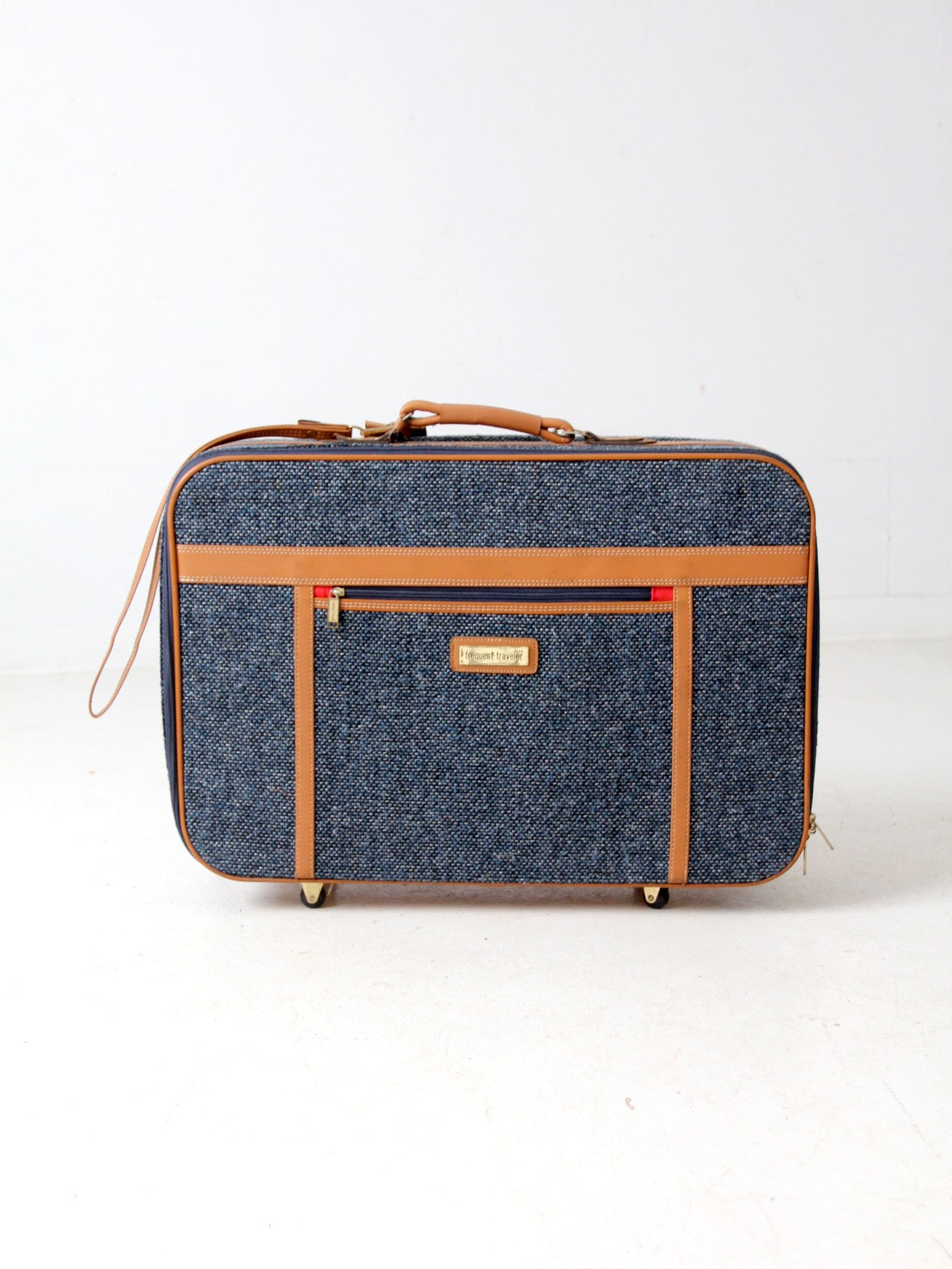 1980s Frequent Traveler blue tweed rolling suitcase