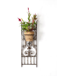 vintage Spanish Revival wrought iron wall planter sconce