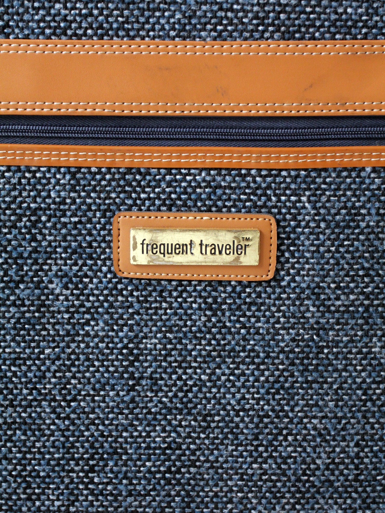 1980s Frequent Traveler blue tweed rolling suitcase