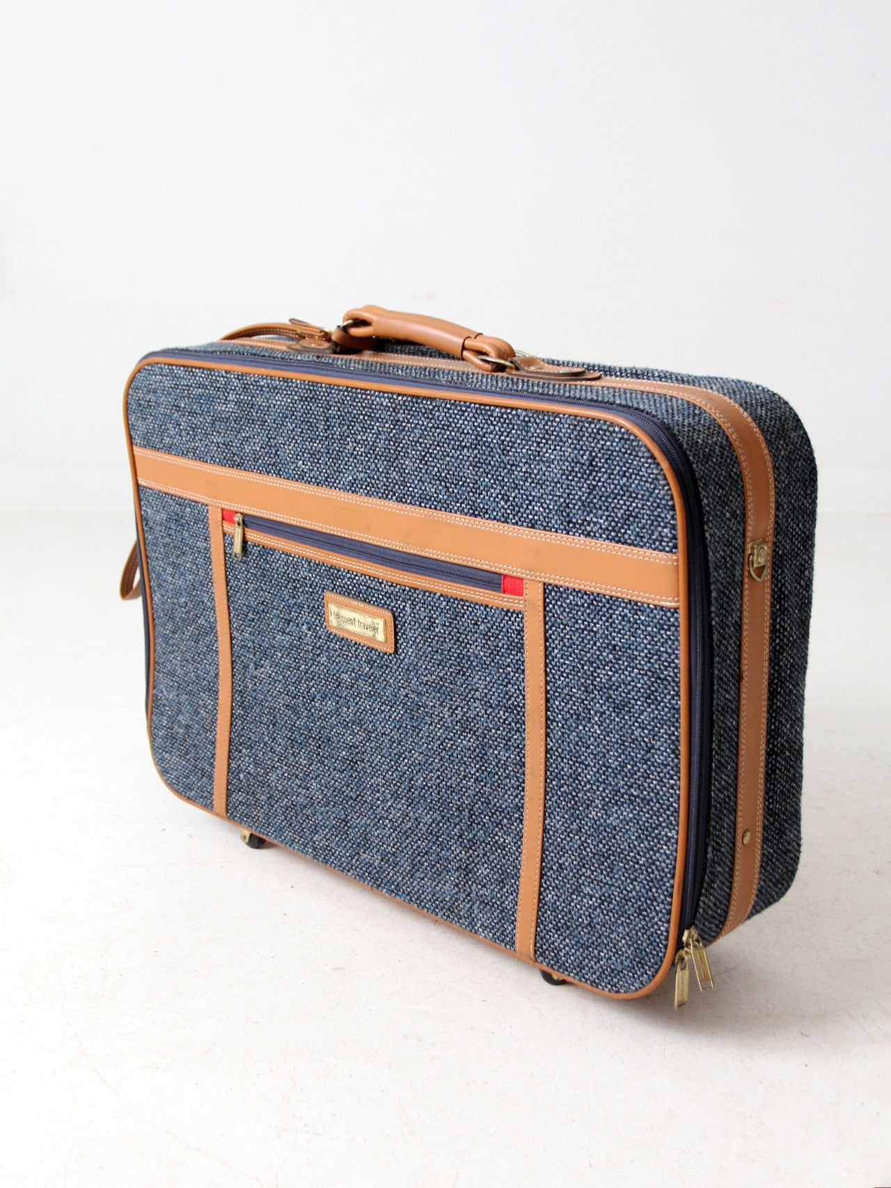 1980s Frequent Traveler blue tweed rolling suitcase