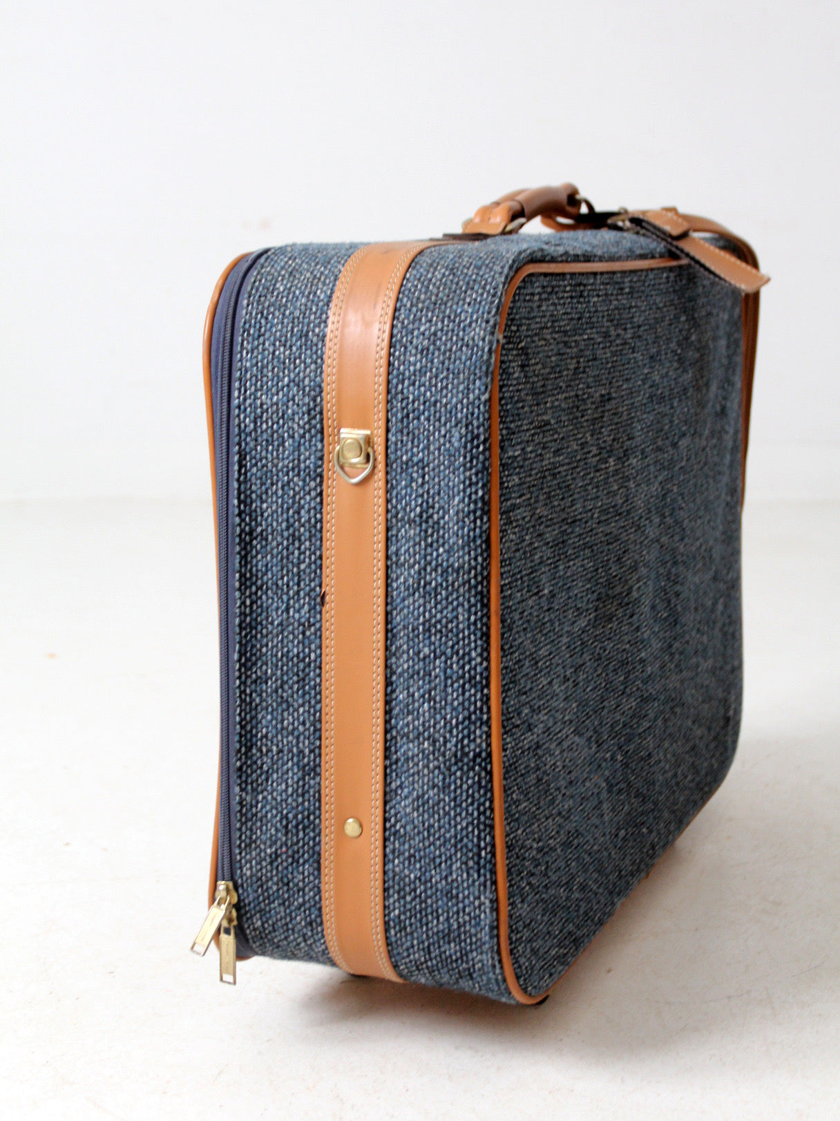 1980s Frequent Traveler blue tweed rolling suitcase