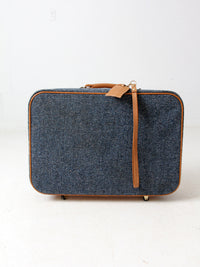 1980s Frequent Traveler blue tweed rolling suitcase