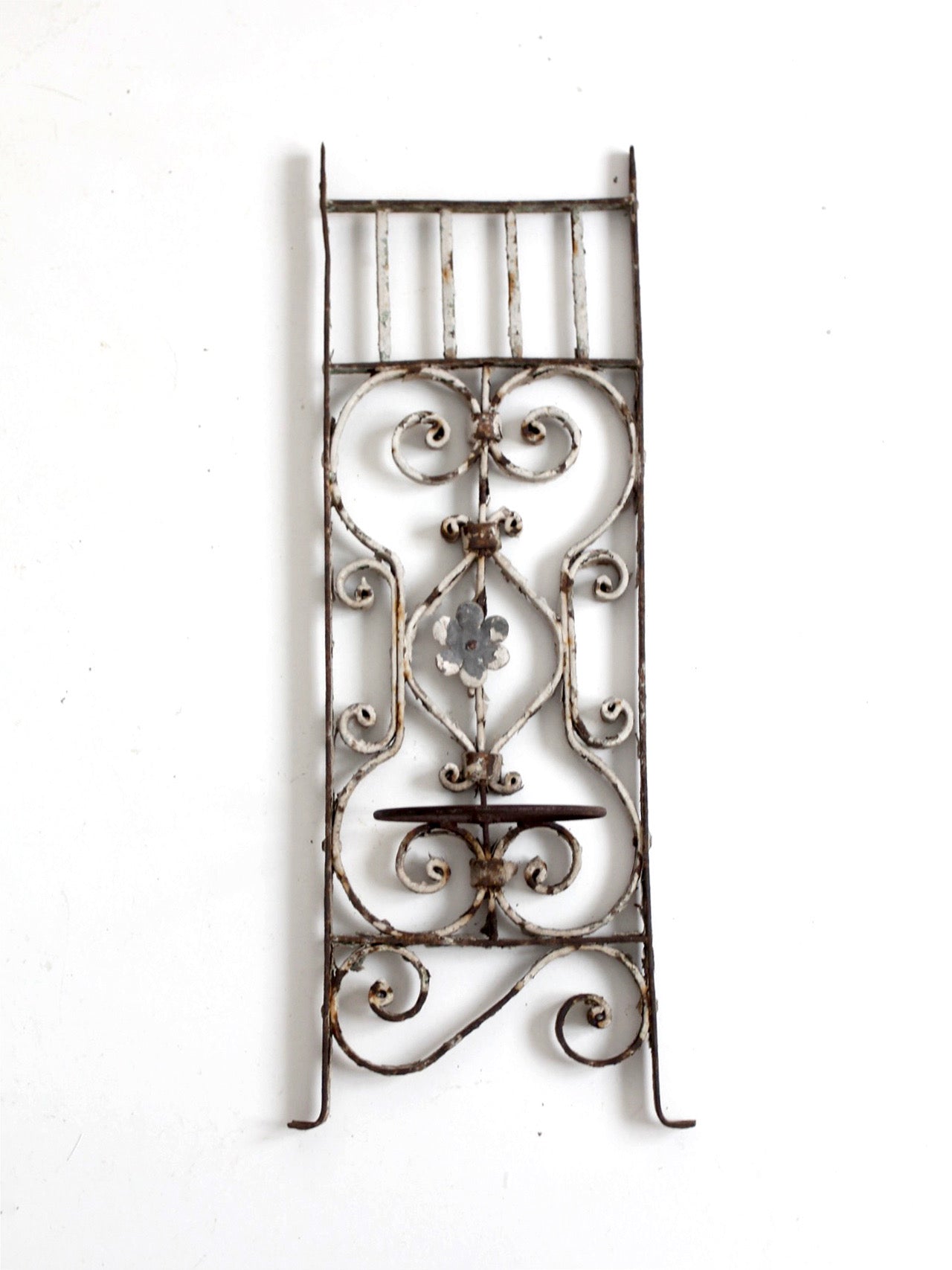 vintage Spanish Revival wrought iron wall planter sconce