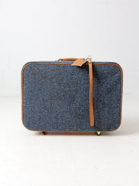 1980s Frequent Traveler blue tweed rolling suitcase