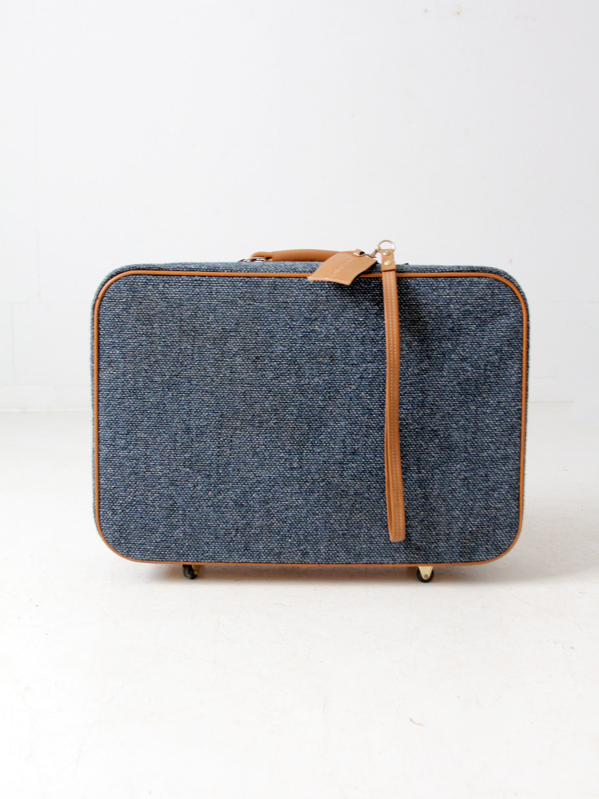 1980s Frequent Traveler blue tweed rolling suitcase