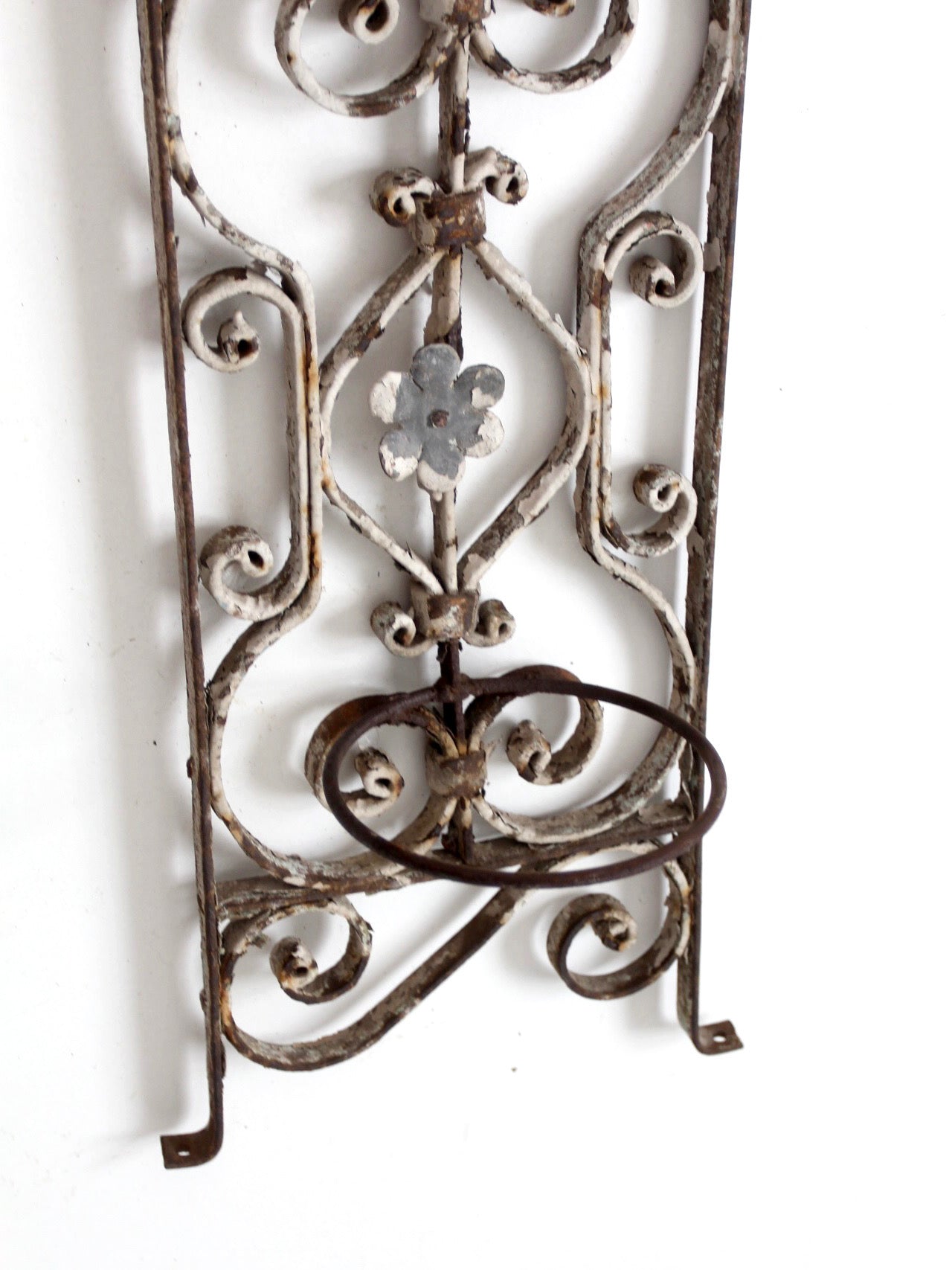 vintage Spanish Revival wrought iron wall planter sconce