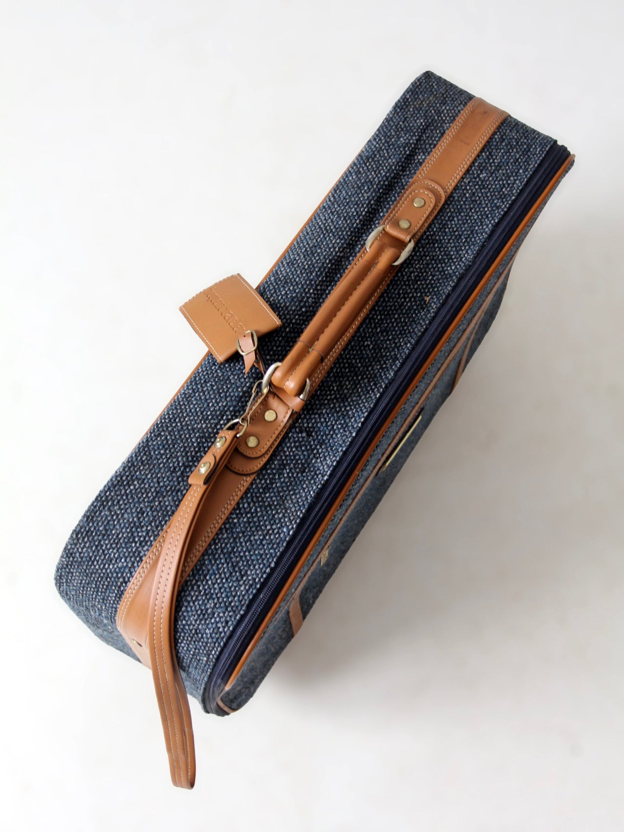 1980s Frequent Traveler blue tweed rolling suitcase