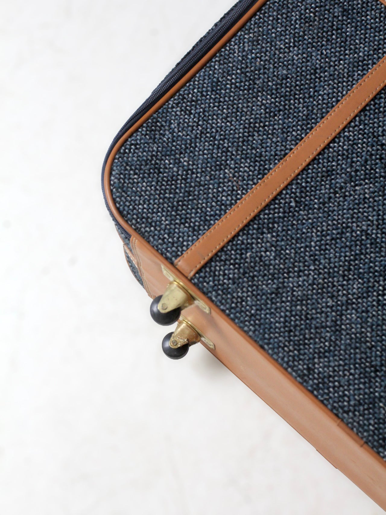 1980s Frequent Traveler blue tweed rolling suitcase