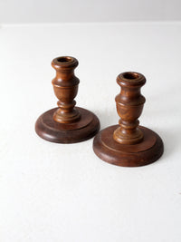 vintage wooden candle holders pair