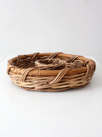 vintage 1970s wicker & rattan chip and dip serving basket