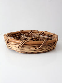 vintage 1970s wicker & rattan chip and dip serving basket