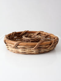 vintage 1970s wicker & rattan chip and dip serving basket